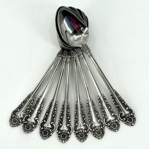 Voisin (Stainless)by CONTINENTAL SILVER Lot of 9 Teaspoons Floral MCM 6 3/8 inch - Picture 1 of 7